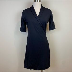 Lissa Mar Faux Wrap Black Devonwood Dress V Neckline Elbow Length Sleeves Size 8